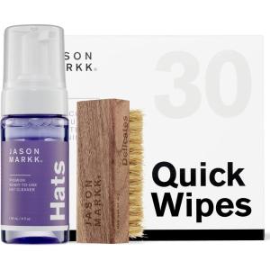 imageJason Markk Hat Care Kit ampamp Quick Wipes Bundle Shoe ampamp Sneaker Cleaner ReadyToUse Foam Hat Cleaner ampamp Delicates Brush w 30Pack of Wipes Safe for Leather Suede Nubuck Cotton Knits