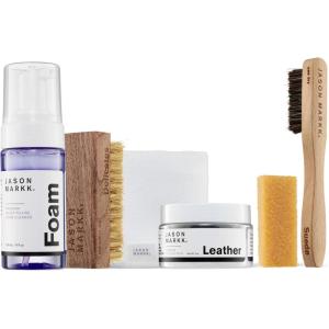 imageJason Markk Leather Care ampamp Suede 6Piece Cleaning Kit Bundle Suede Brush ampamp Stain Eraser ReadyToUse Foam Balm Sponge Delicates Brush ampamp Microfiber Towel Safe for Leather Suede Nubuck