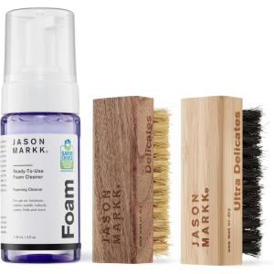 imageJason Markk Quick Clean Kit ampamp Ultra Delicates Brush 3Piece Bundle ReadyToUse Foam ampamp Delicates Brush Sneaker Care Ideal for Footwear Safe for Leather Suede Nubuck Cotton Knits 4oz