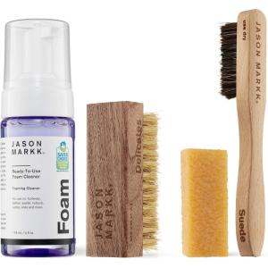 imageJason Markk Quick Clean ampamp Suede 4Piece Cleaning Kit Bundle Suede Brush ampamp Stain Eraser ReadyToUse Foam ampamp Delicates Brush Safe for Leather Suede Nubuck Cotton Wool Felt Knits