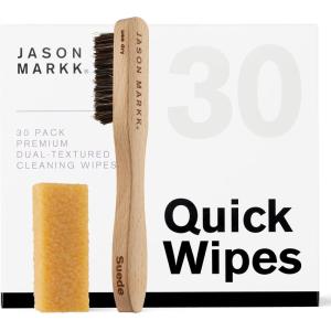 imageJason Markk Suede Kit ampamp Quick Wipes Bundle Shoe ampamp Sneaker Cleaner Brush ampamp Stain Eraser w 30Pack of Wipes DualTextured for Superior Cleaning Safe for Leather Suede Nubuck Cotton Knits