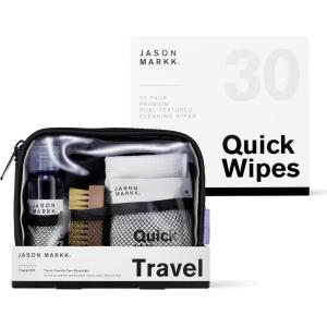 imageJason Markk Travel Kit ampamp Quick Wipes Bundle Travel Size Shoe ampamp Sneaker Cleaner Care w 30Pack of Wipes Ideal for Footwear Safe for Leather Suede Nubuck Cotton Knits